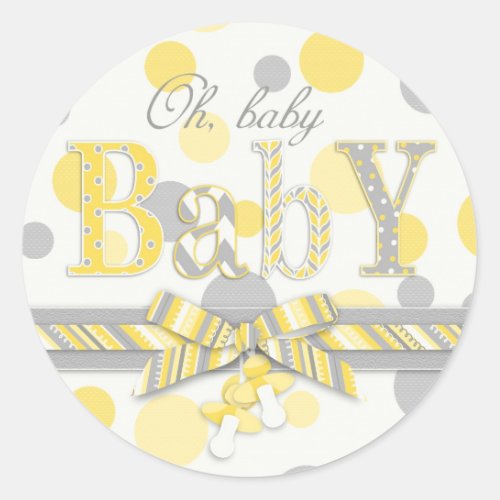 Yellow  Gray Polka Dots Baby Shower Classic Round Sticker