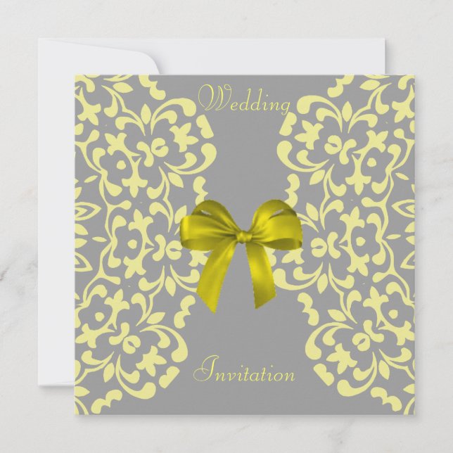 Yellow Gray Pretty Lace Wedding Invitations (Front)