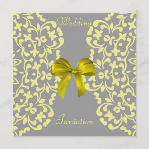 Yellow Gray Pretty Lace Wedding Invitations