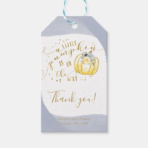 Yellow Gray Pumpkin Fall Baby Shower Thank You Gift Tags