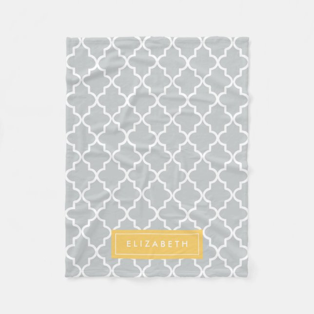 Yellow & Gray Quatrefoil | Fleece Blanket (Front)