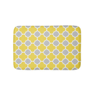 Yellow & Gray Quatrefoil Geometric Pattern Bath Mat