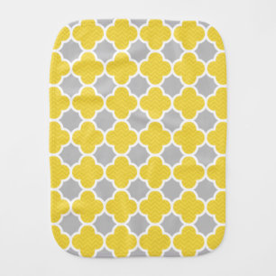 Yellow & Gray Quatrefoil Geometric Pattern Burp Cloth