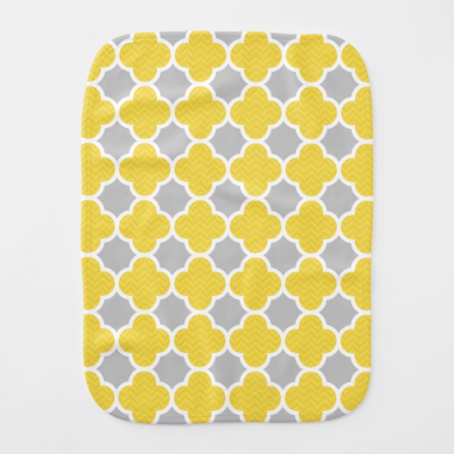 Yellow & Gray Quatrefoil Geometric Pattern Burp Cloth (Front)