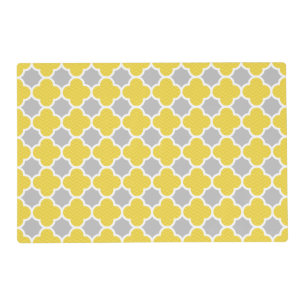 Yellow & Gray Quatrefoil Geometric Pattern Placemat