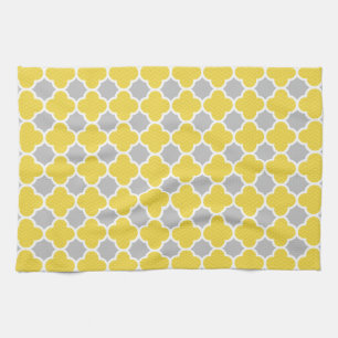 Yellow & Gray Quatrefoil Geometric Pattern Towel