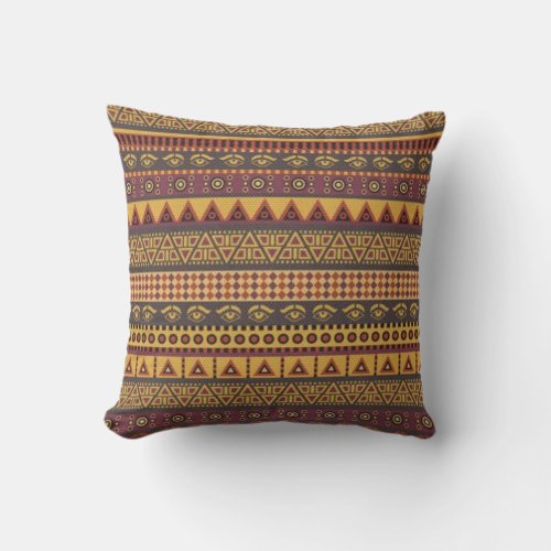 Yellow Gray Red Aztec Pattern Design  Throw Pillow
