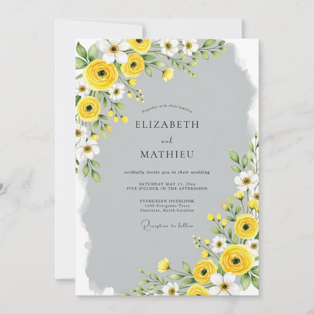 Yellow Gray Refined Spring Wedding Invitation (Front)