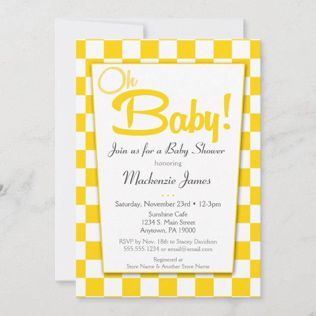 Yellow Gray Retro 50s Diner Baby Shower Invitation (Front)