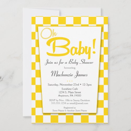 Yellow Gray Retro 50s Diner Baby Shower Invitation