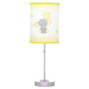 Yellow Gray Safari Elephant Nursery Neutral Baby Table Lamp