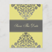 "yellow gray" save the date announcement postcard