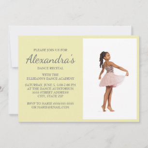Yellow Gray Script Dance Recital Photo Invite