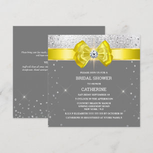 Yellow gray silver glitter bow elegant sparkle invitation