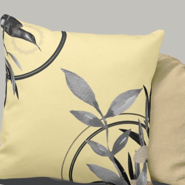 Yellow & Gray Simple Watercolor Leaves Throw Pillow (Creator Uploaded)
