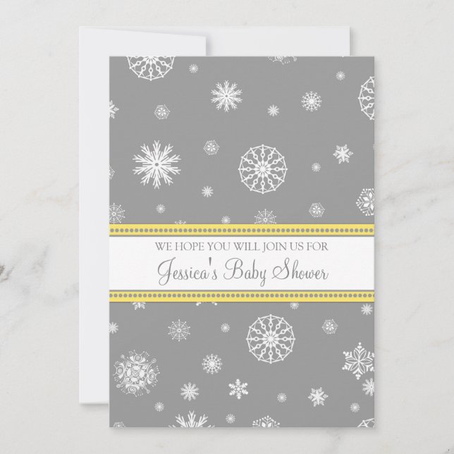 Yellow Gray Snow Christmas Custom Baby Shower Invitation (Front)