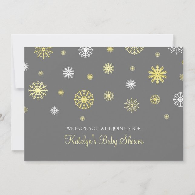 Yellow Gray Snow Christmas Custom Baby Shower Invitation (Front)
