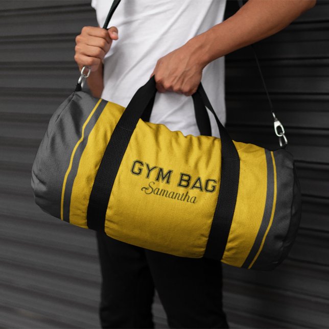 Yellow & Gray Sport Typography Gym Bag Custom Name (Creator Uploaded)