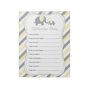 Yellow & Gray Stripe Elephant Baby Shower - Wishes Notepad