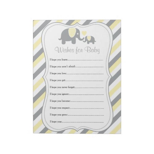 Yellow  Gray Stripe Elephant Baby Shower _ Wishes Notepad