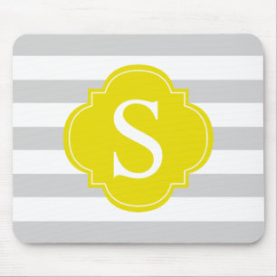 Yellow Gray Stripes Monogram Mouse Pad