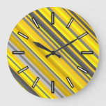 [ Thumbnail: Yellow & Gray Stripes Pattern Clock ]