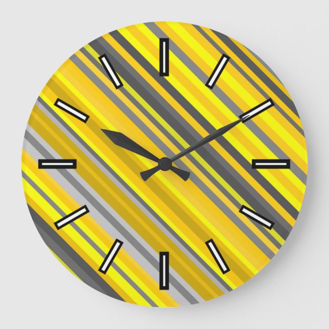 Yellow & Gray Stripes Pattern Clock (Front)