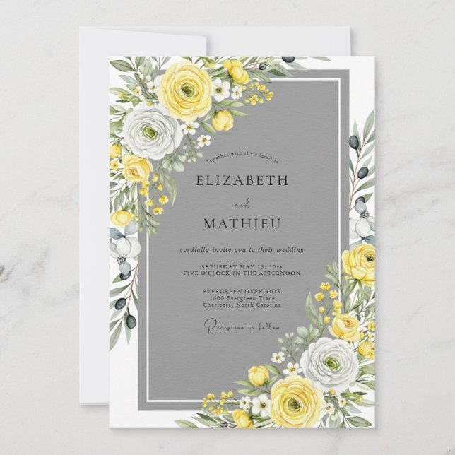 Yellow Gray Stylish Spring Wedding Invitation (Front)