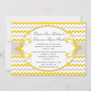 Yellow Gray Swirls Frame Chevron Reception Only Invitation