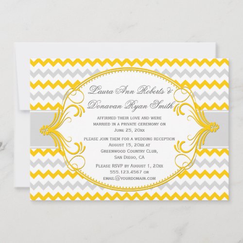 Yellow Gray Swirls Frame Chevron Reception Only Personalized Announcement