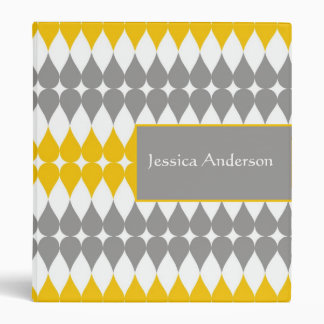 Yellow Gray Teardrop Pattern Custom Name 3 Ring Binder