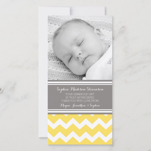 Yellow Gray Thank You Baby Shower Photo Cards (Front)