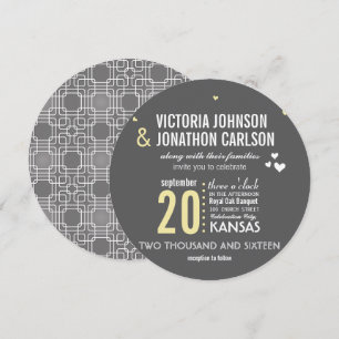Yellow Gray Trendy Geometric Typography Wedding Invitation