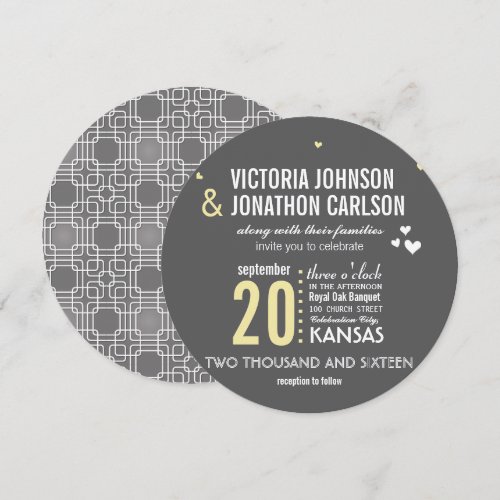 Yellow Gray Trendy Geometric Typography Wedding Custom Invitations