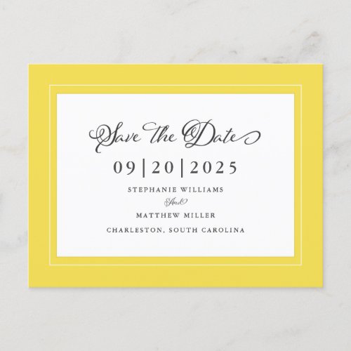 Yellow Gray Trendy Save The Date Elegant Wedding Announcement Postcard