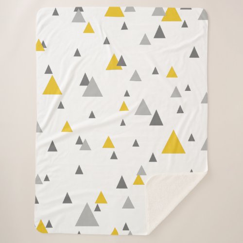 Yellow  Gray Triangles Geometric Pattern Sherpa Blanket