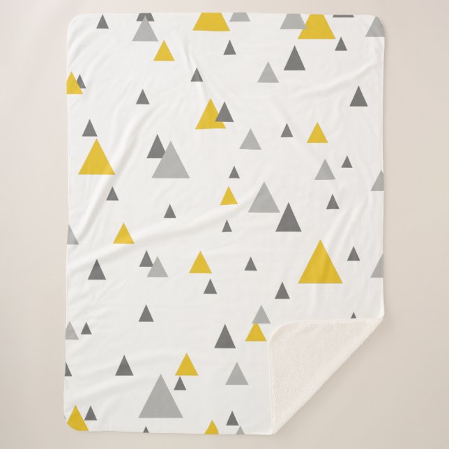 Yellow & Gray Triangles Geometric Pattern Sherpa Blanket (Front)