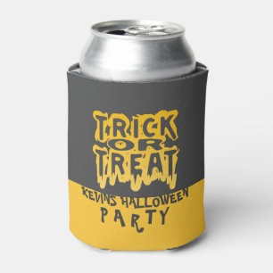 Yellow & Gray Trick Or Treat Spooky Text Can Cooler