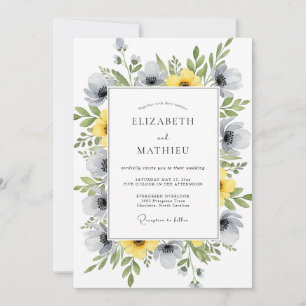 Yellow Gray Vibrant Spring Wedding Invitation