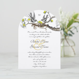 Yellow & Gray Vintage Birds Wedding Invite