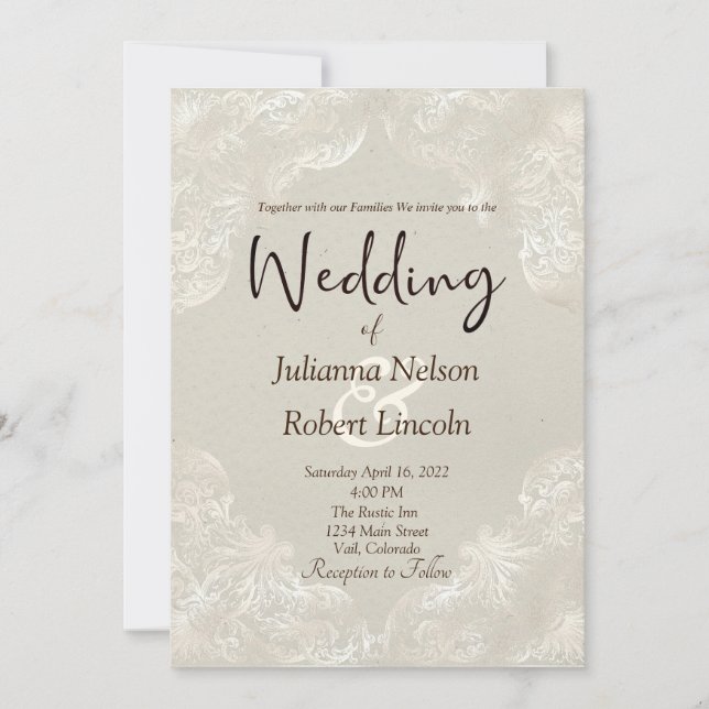 Yellow gray vintage gilded white invitation (Front)