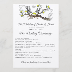 Yellow & Gray Vintage Love Birds Wedding  Program
