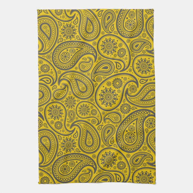Yellow & Gray Vintage Paisley Damasks Towel (Vertical)