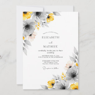 Yellow Gray Vivid Botanical Wedding Invitation