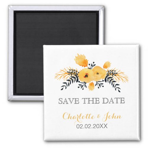 yellow gray watercolor floral save the Date Magnet