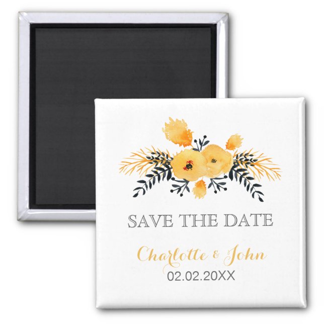 yellow gray watercolor floral save the Date Magnet (Front)