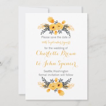yellow gray watercolor floral save the dates save the date