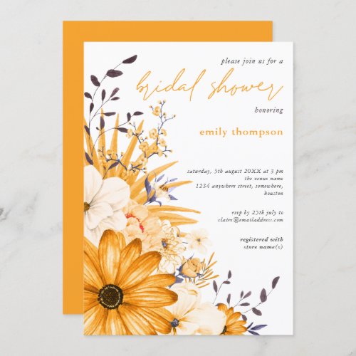 Yellow Gray Watercolor Floral Script Bridal Shower Invitation