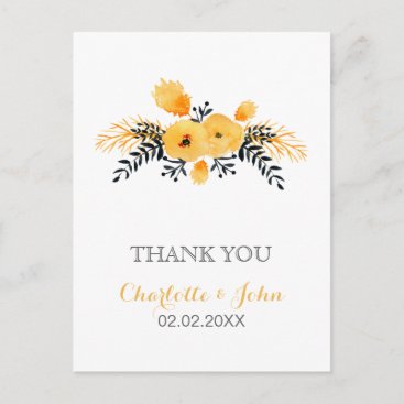 yellow gray watercolor floral Thank You notes