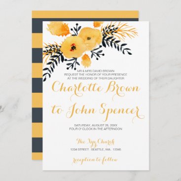 yellow gray watercolor floral wedding invitations